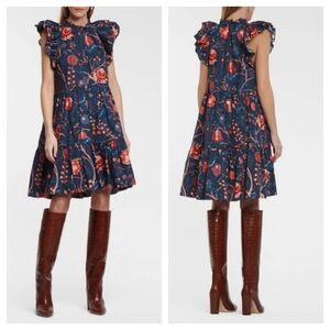 ULLA JOHNSON Eden Floral Poplin Mini Dress in Moonlight Blue Multi 2